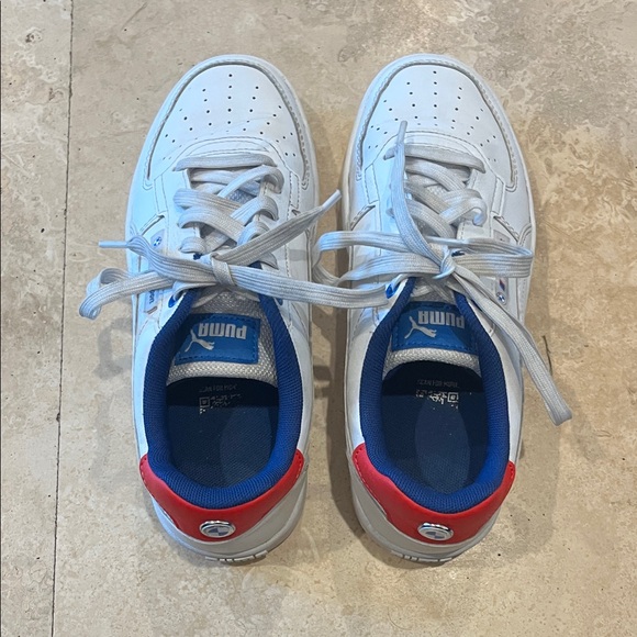Puma BMW Kids White Sneakers with Red and Blue Accents